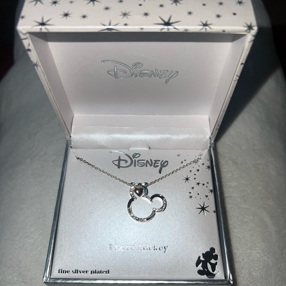 Disney Silver Necklace with Mickey head and heart